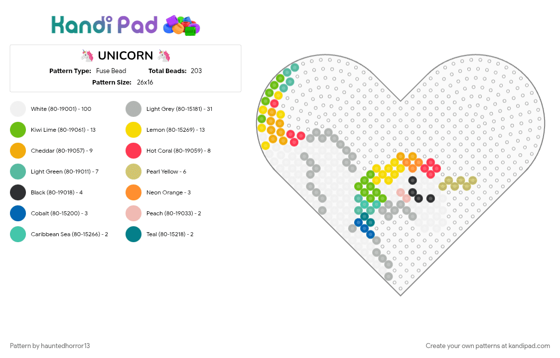 🦄 UNICORN 🦄 - Fuse Bead Pattern by hauntedhorror13 on Kandi Pad - beige, green, rainbow, unicorn, white, yellow