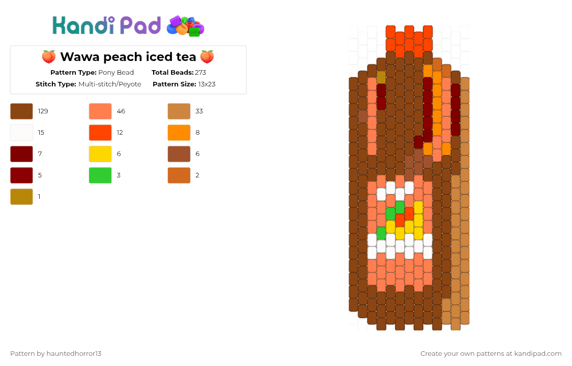 🍑 Wawa peach iced tea 🍑 - Pony Bead Pattern by hauntedhorror13 on Kandi Pad - red,orange,cotdicetea,iced tea,wawa,peach,peach iced tea