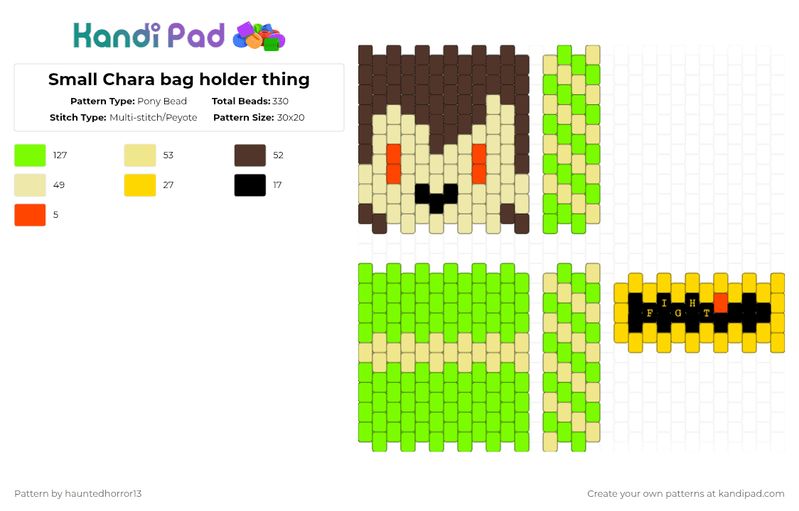 Small Chara bag holder thing - Pony Bead Pattern by hauntedhorror13 on Kandi Pad - chara, frisk, green, undertale, video game, yellow