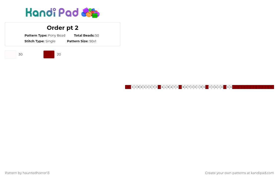 Order pt 2 - Pony Bead Pattern by hauntedhorror13 on Kandi Pad - red,white