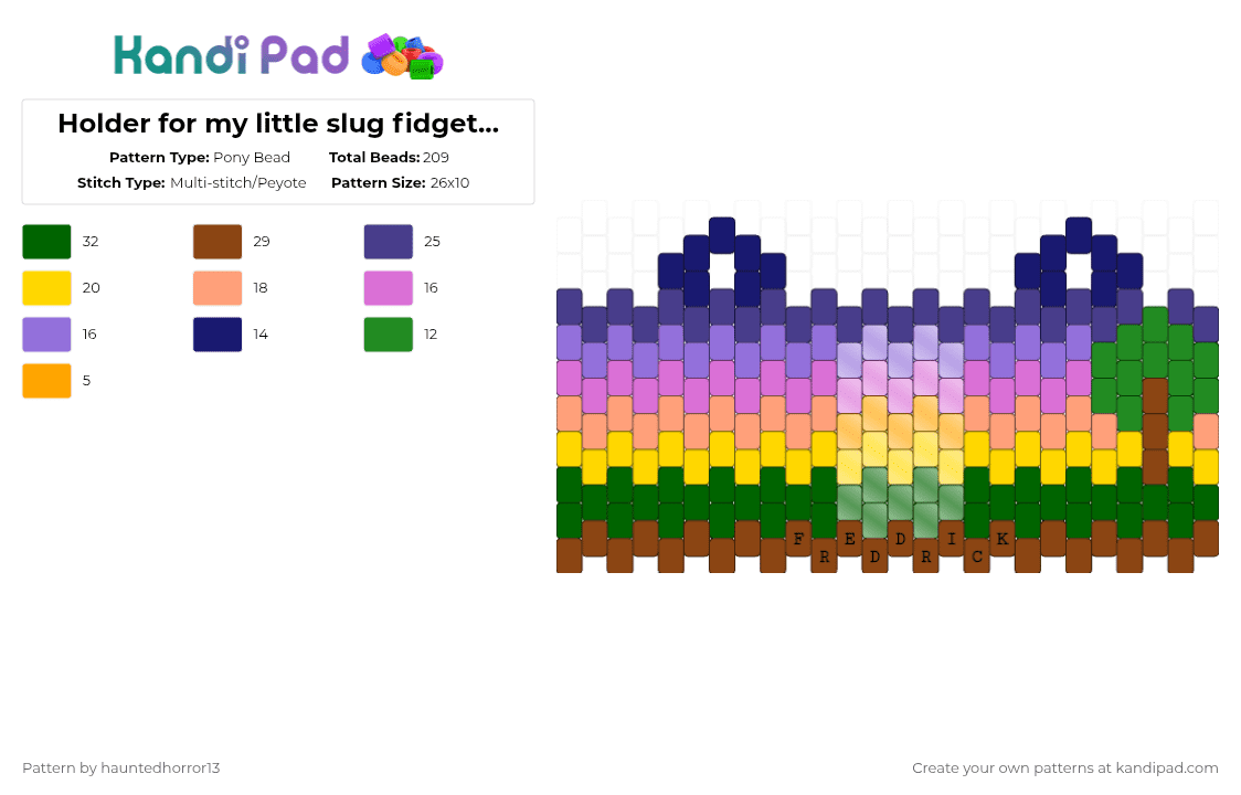 Holder for my little slug fidget (insert slug emoji here) - Pony Bead Pattern by hauntedhorror13 on Kandi Pad - green,purple,slug,fidget,holder,fun