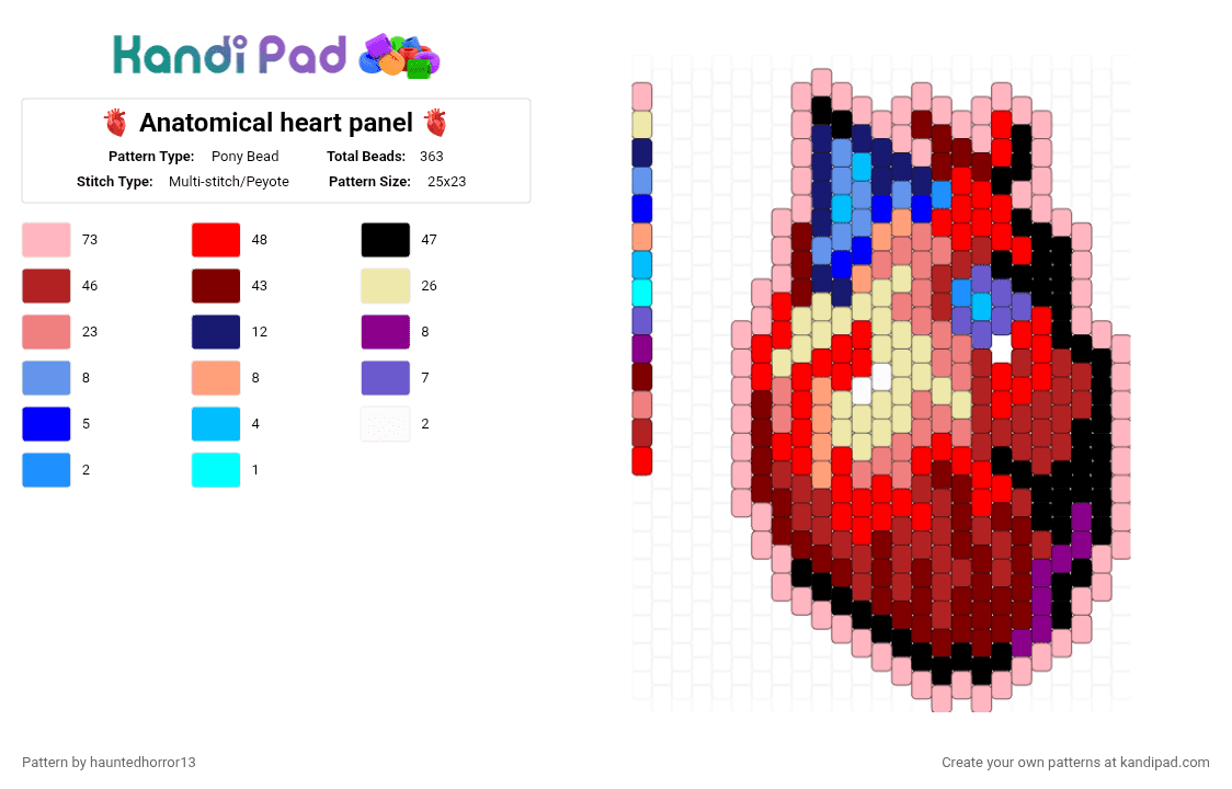 🫀 Anatomical heart panel 🫀 - Pony Bead Pattern by hauntedhorror13 on Kandi Pad - brown,red,pink