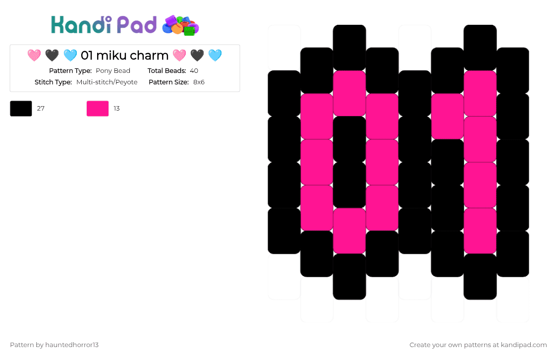 🩷 🖤 🩵 01 miku charm 🩷 🖤 🩵 - Pony Bead Pattern by hauntedhorror13 on Kandi Pad - pink,black