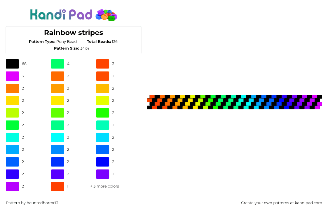 Rainbow stripes - Pony Bead Pattern by hauntedhorror13 on Kandi Pad - black,yellow,light blue,colorful,rainbow,stripe,gradient