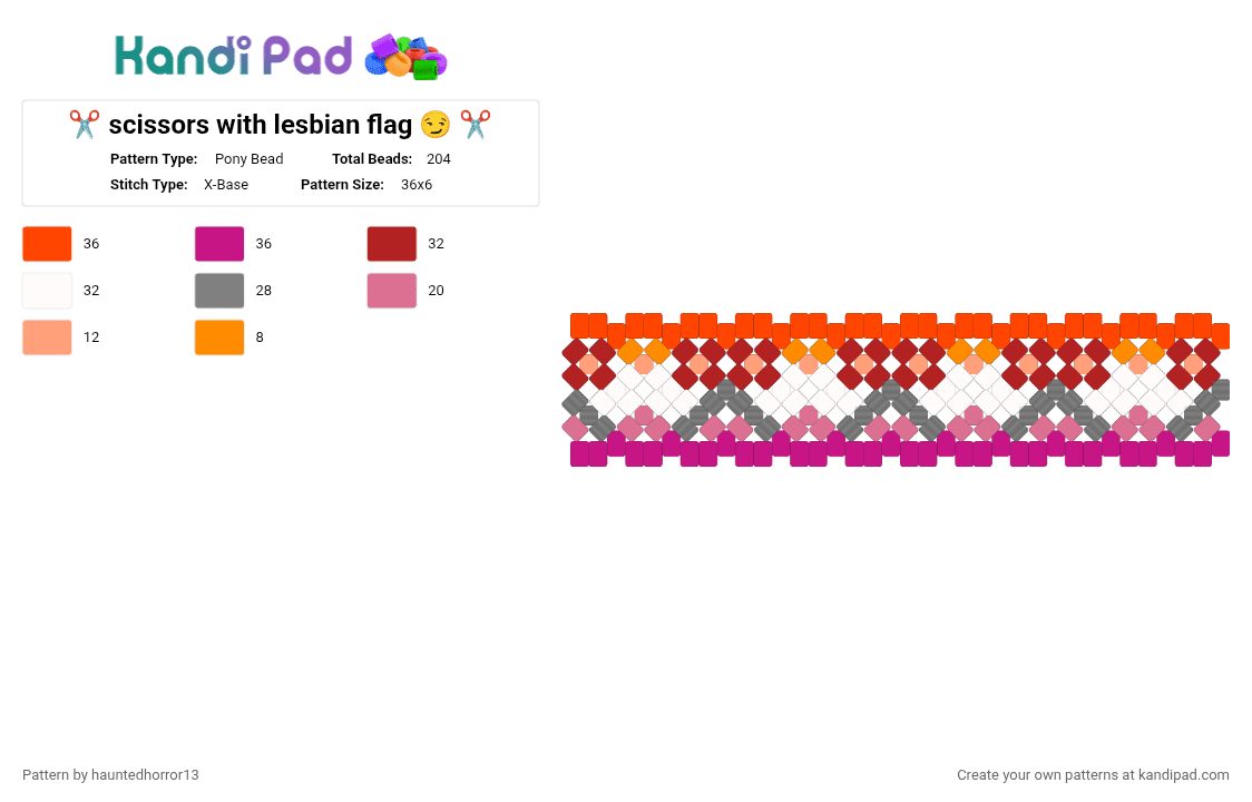 ✂️ scissors with lesbian flag 😏 ✂️ - Pony Bead Pattern by hauntedhorror13 on Kandi Pad - red,pink