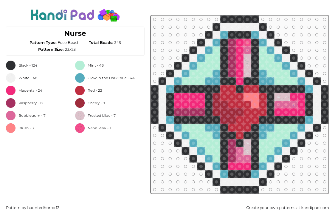 Nurse - Fuse Bead Pattern by hauntedhorror13 on Kandi Pad - pink,light blue,medical,nurse,heart,love