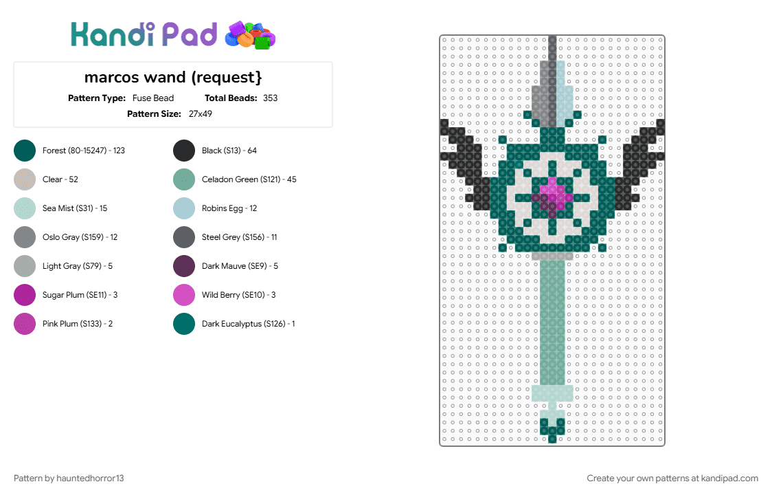 marcos wand (request} - Fuse Bead Pattern by hauntedhorror13 on Kandi Pad - gray