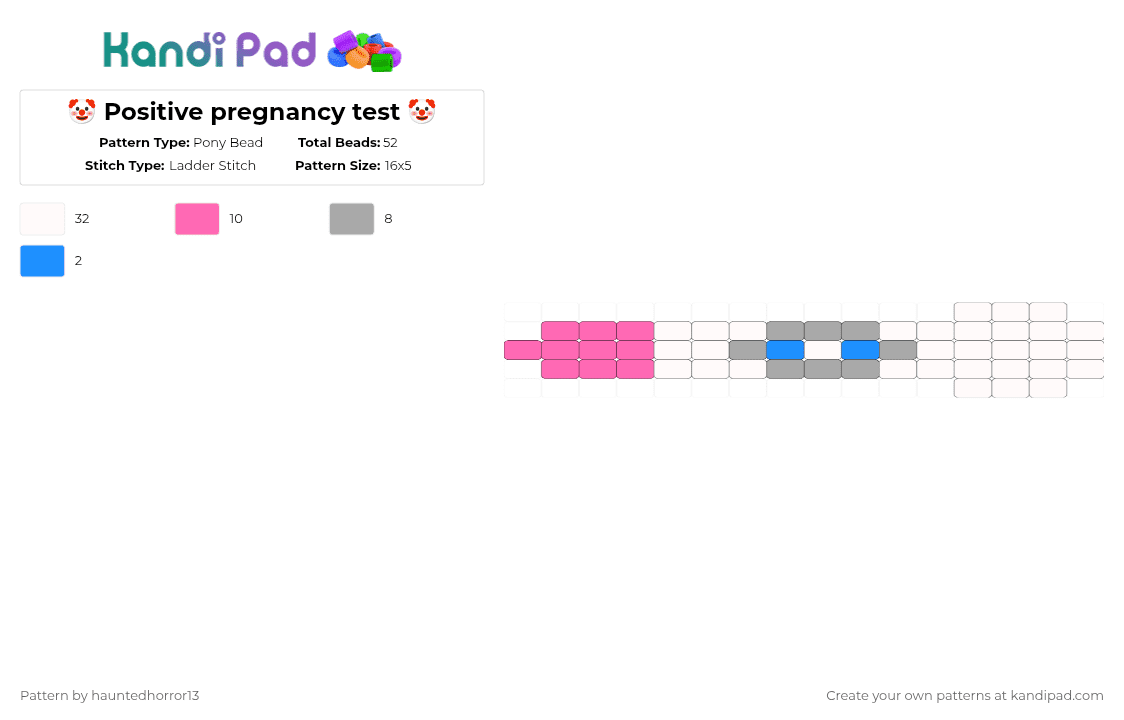 🤡 Positive pregnancy test 🤡 - Pony Bead Pattern by hauntedhorror13 on Kandi Pad - white,beige,pink,cotdaprilfoolsday2026