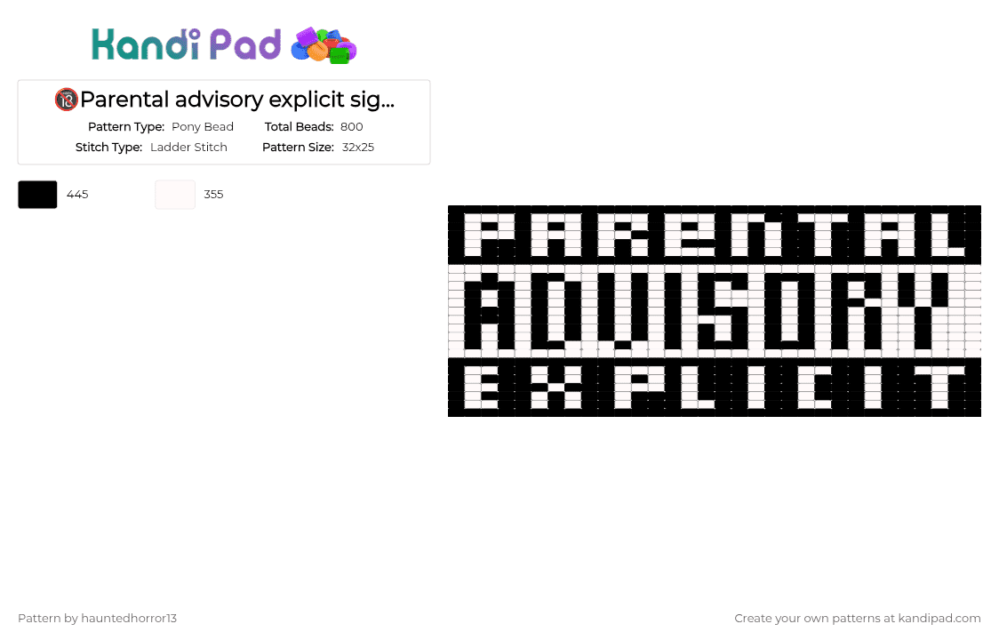 🔞Parental advisory explicit sign 🔞 - Pony Bead Pattern by hauntedhorror13 on Kandi Pad - black, white