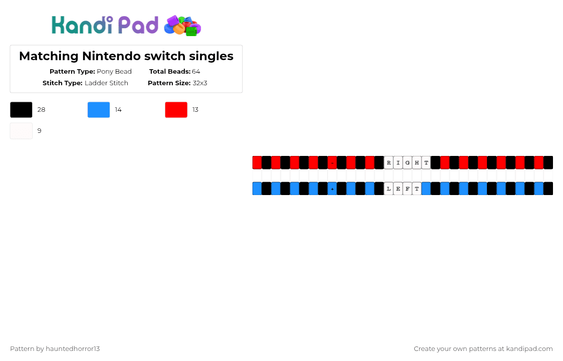 Matching Nintendo switch singles - Pony Bead Pattern by hauntedhorror13 on Kandi Pad - red,light blue,love,nintendo switch,game,gamer,joycons,nintendo