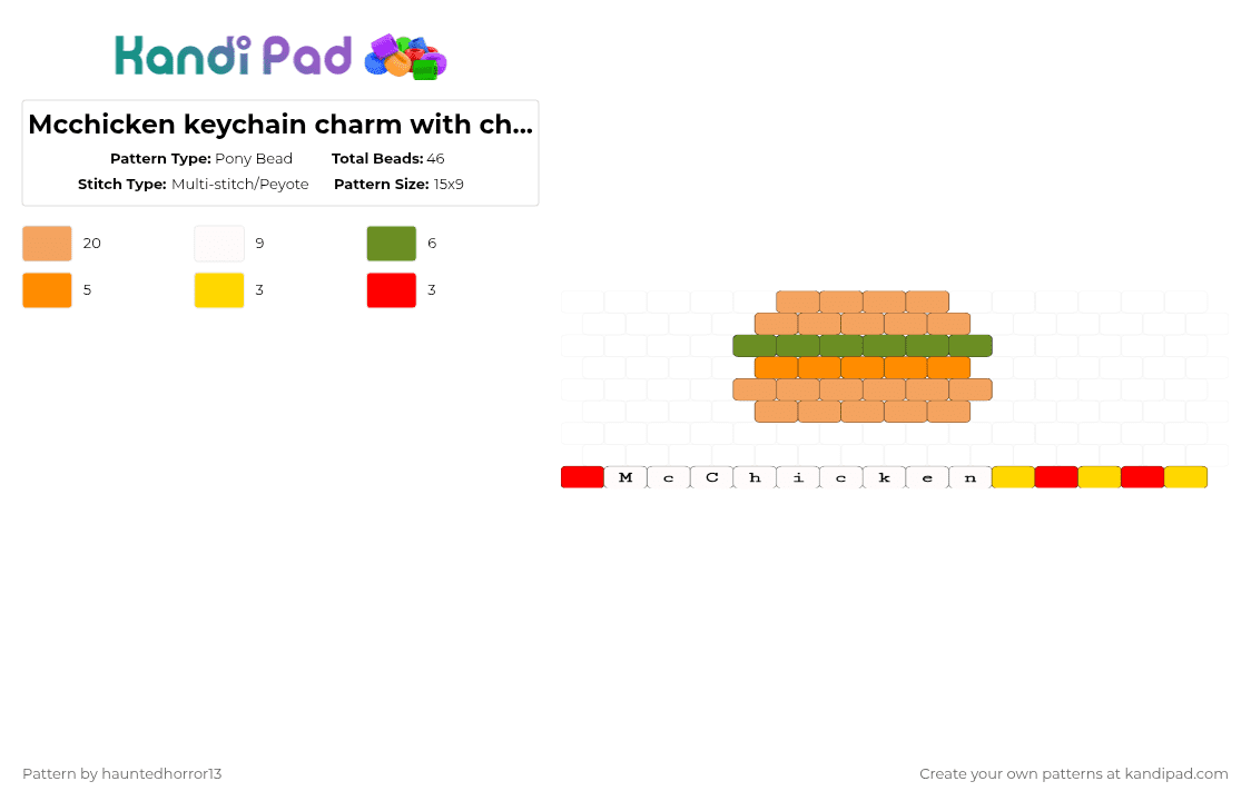 Mcchicken keychain charm with chain part - Pony Bead Pattern by hauntedhorror13 on Kandi Pad - orange