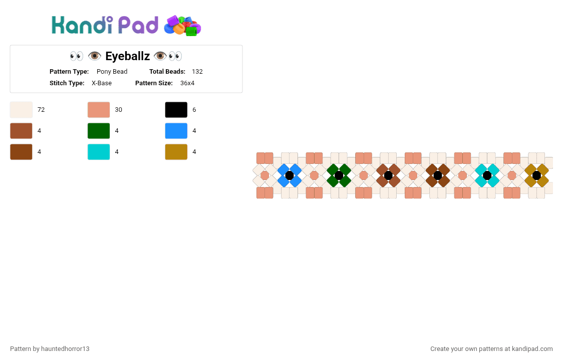 👀 👁️ Eyeballz 👁️👀 - Pony Bead Pattern by hauntedhorror13 on Kandi Pad - orange, white