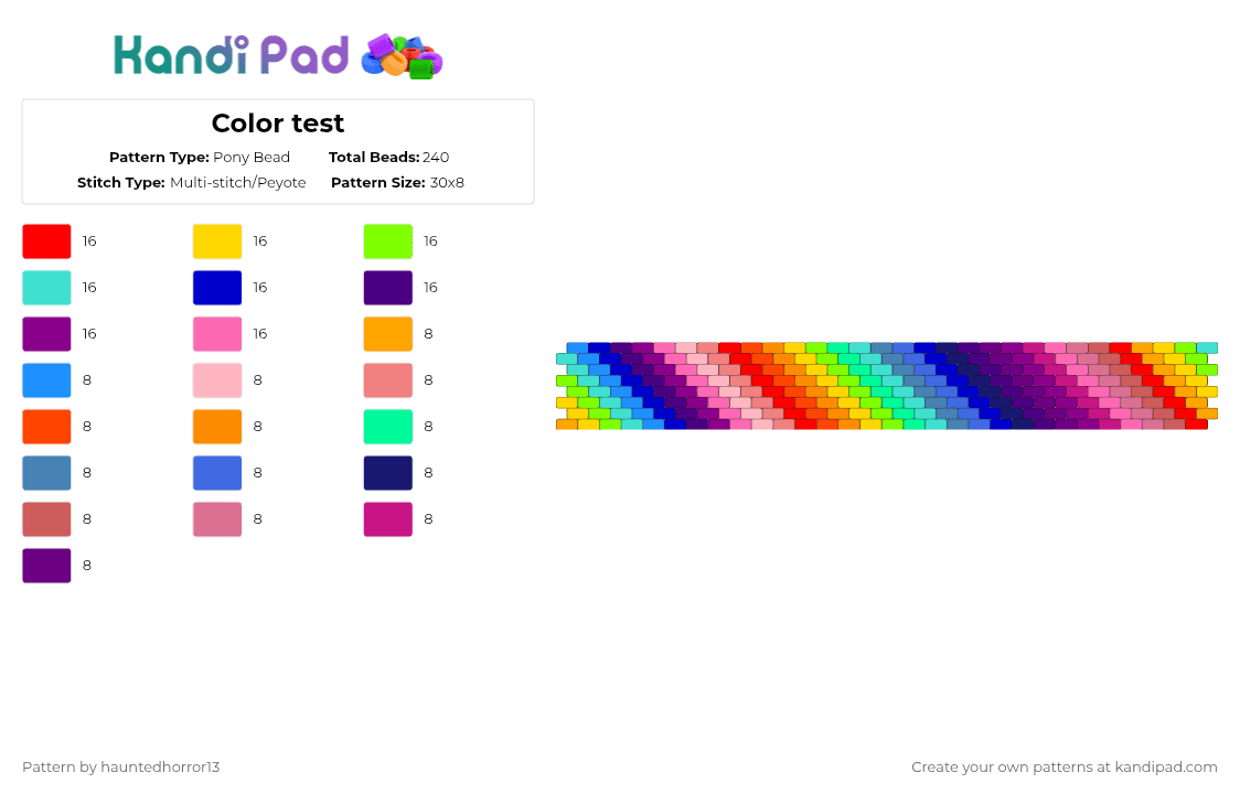 Color test Pony Bead Pattern - Kandi Pad | Kandi Patterns, Fuse Bead ...