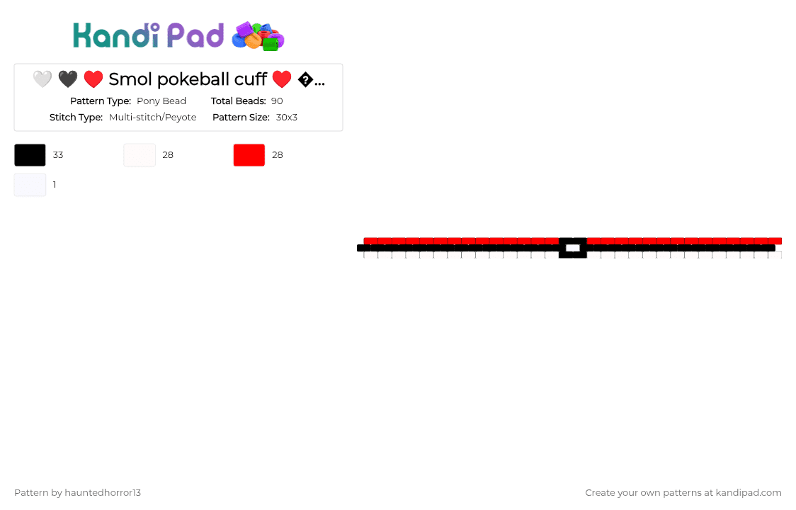 🤍 🖤 ♥️ Smol pokeball cuff ♥️ 🖤 🤍 - Pony Bead Pattern by hauntedhorror13 on Kandi Pad - white,red