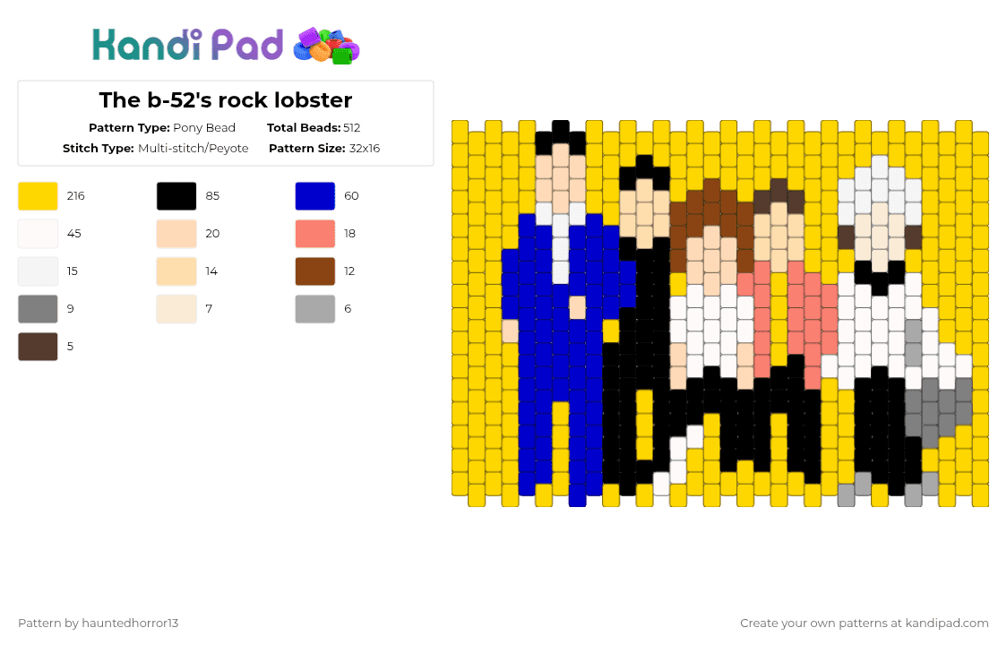 The b-52\'s rock lobster - Pony Bead Pattern by hauntedhorror13 on Kandi Pad - purple,yellow,cotdlobsters,lobster,the b52s