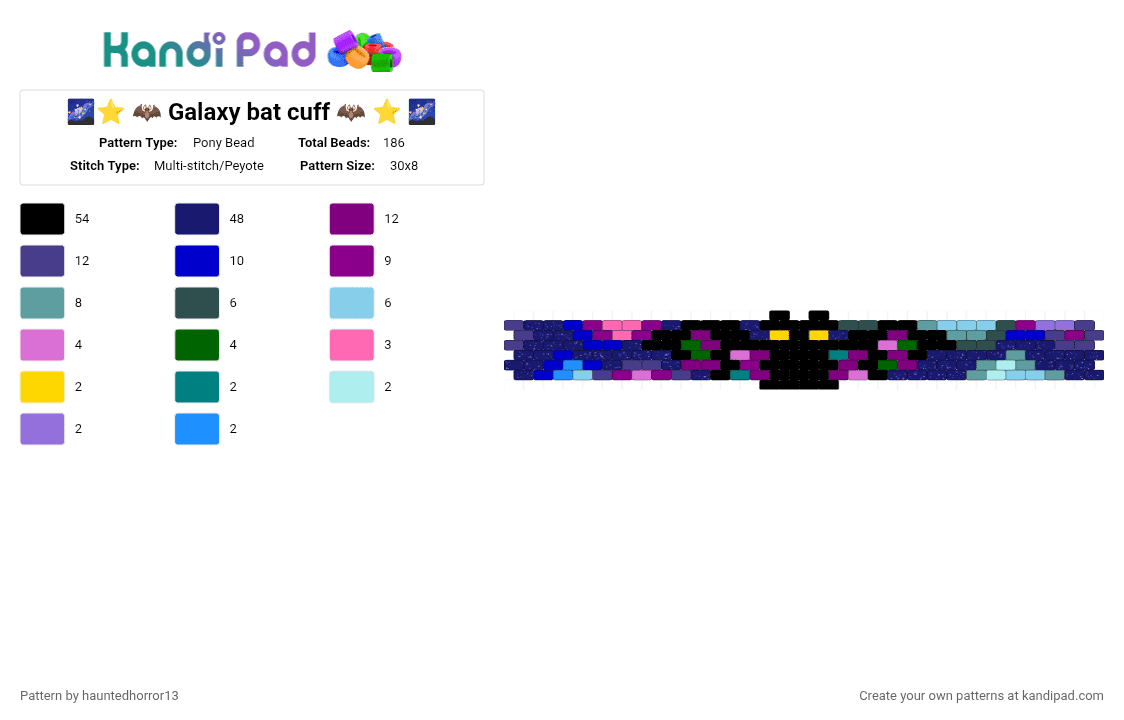 🌌⭐ 🦇 Galaxy bat cuff 🦇 ⭐ 🌌 - Pony Bead Pattern by hauntedhorror13 on Kandi Pad - pink,purple,cotdbats