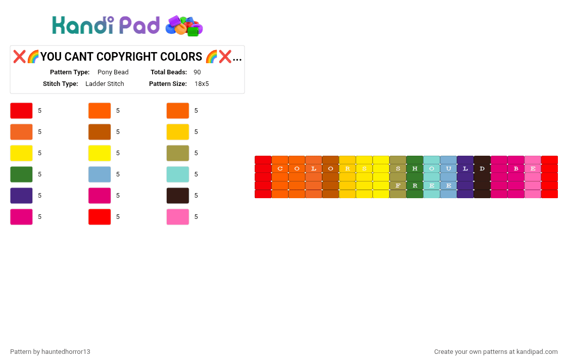 ❌🌈YOU CANT COPYRIGHT COLORS 🌈❌(read disc) - Pony Bead Pattern by hauntedhorror13 on Kandi Pad - orange,light blue,colorful