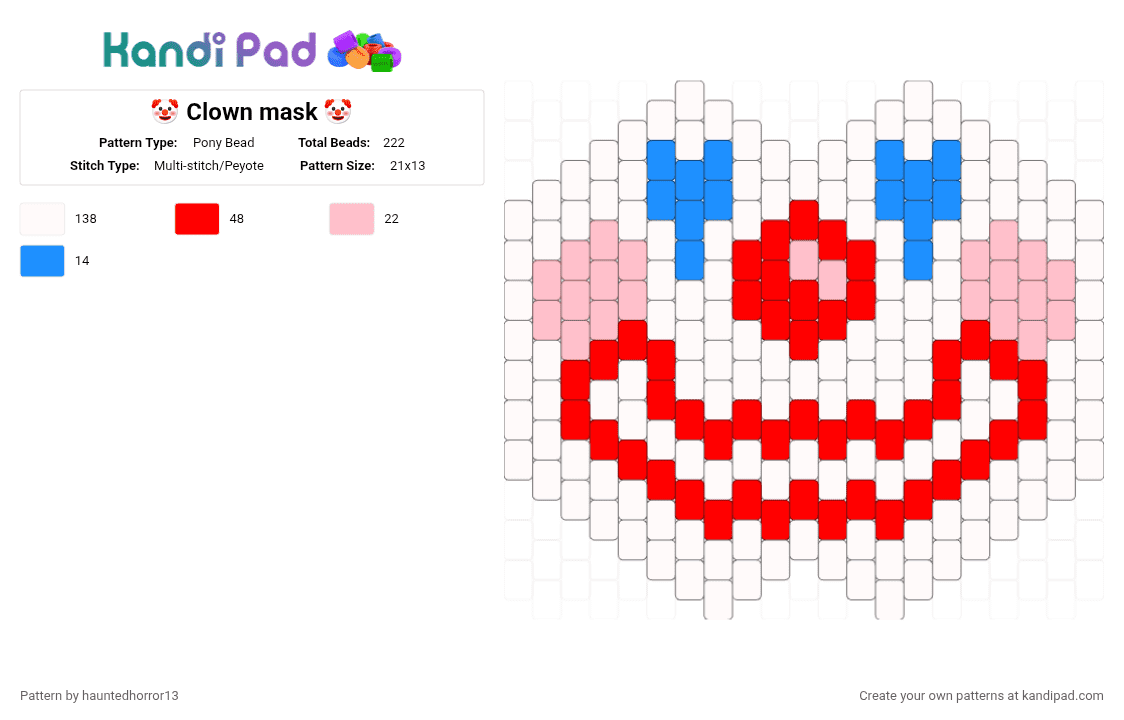 🤡 Clown mask 🤡 - Pony Bead Pattern by hauntedhorror13 on Kandi Pad - red, white