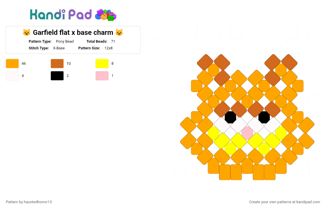 😺 Garfield flat x base charm 😺 - Pony Bead Pattern by hauntedhorror13 on Kandi Pad - orange