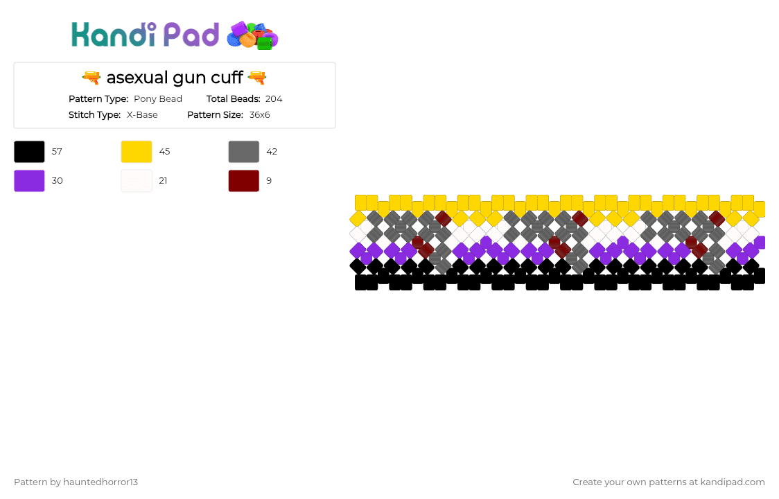 🔫 asexual gun cuff 🔫 - Pony Bead Pattern by hauntedhorror13 on Kandi Pad - yellow,gray,purple