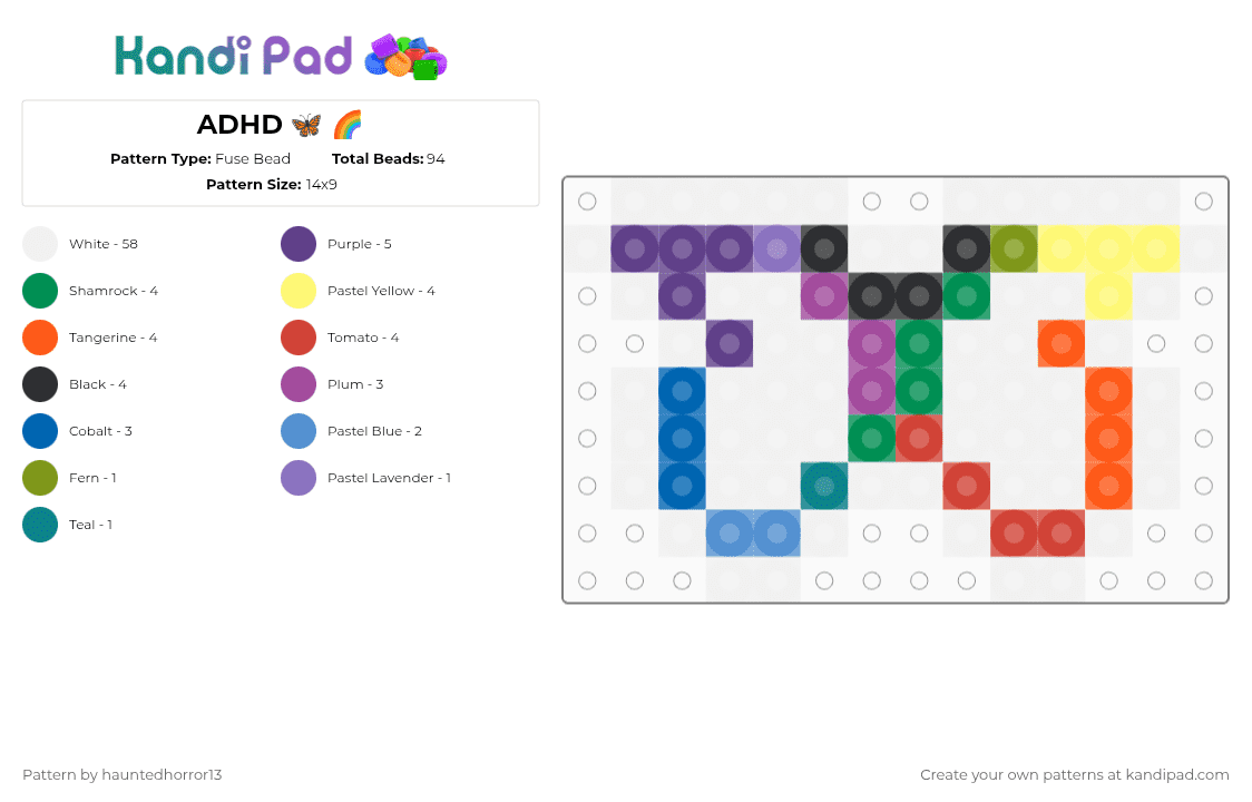 ADHD 🦋 🌈 - Fuse Bead Pattern by hauntedhorror13 on Kandi Pad - white,green,blue,orange,colorful