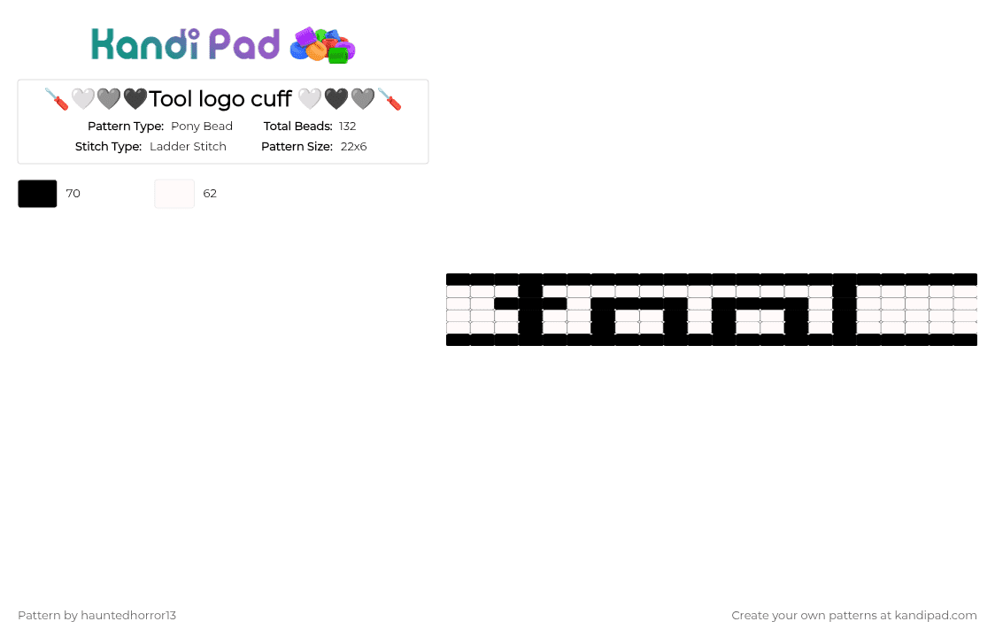 🪛🤍🩶🖤Tool logo cuff 🤍🖤🩶🪛 - Pony Bead Pattern by hauntedhorror13 on Kandi Pad - black,white