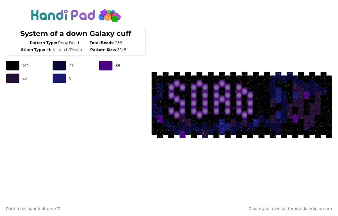 System of a down Galaxy cuff - Pony Bead Pattern by hauntedhorror13 on Kandi Pad - black,galaxy,system of a down,soad,nu metal,stars