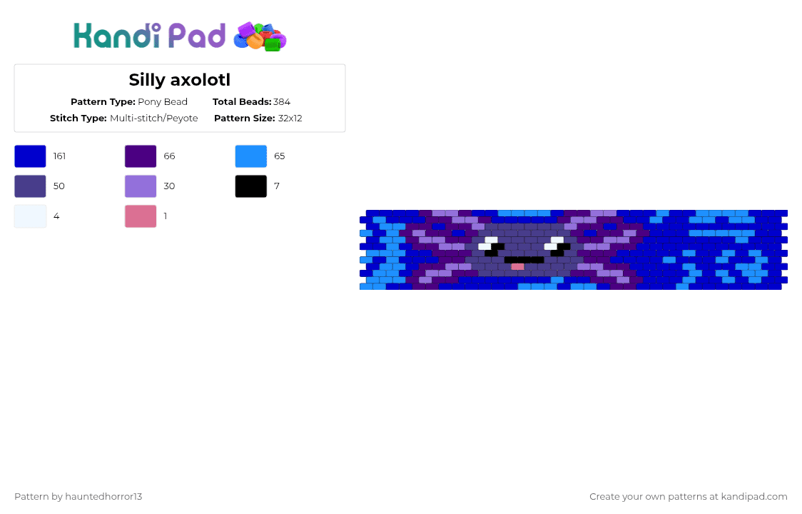 Silly axolotl - Pony Bead Pattern by hauntedhorror13 on Kandi Pad - purple,cotdaxolotls,axolotl,daily challenge