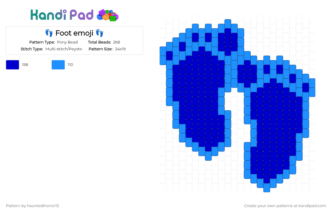 👣 Foot emoji 👣 - Pony Bead Pattern by hauntedhorror13 on Kandi Pad - light blue, purple