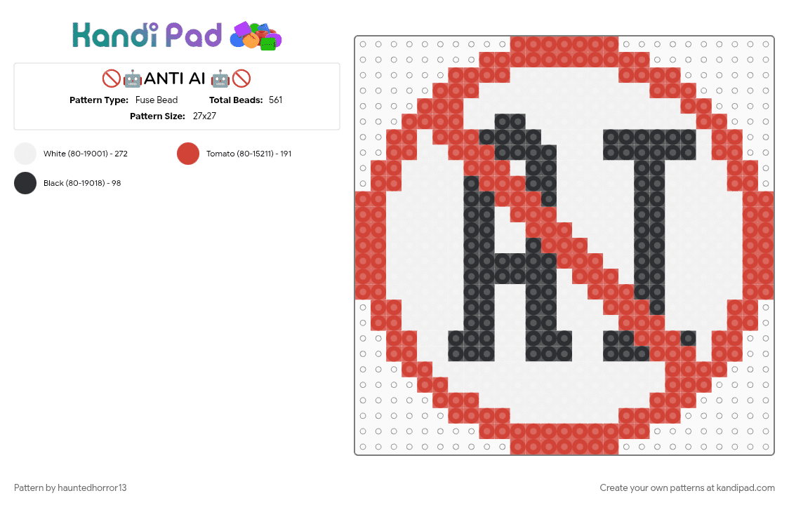🚫🤖ANTI AI 🤖🚫 - Fuse Bead Pattern by hauntedhorror13 on Kandi Pad - ai, anti ai, red, white