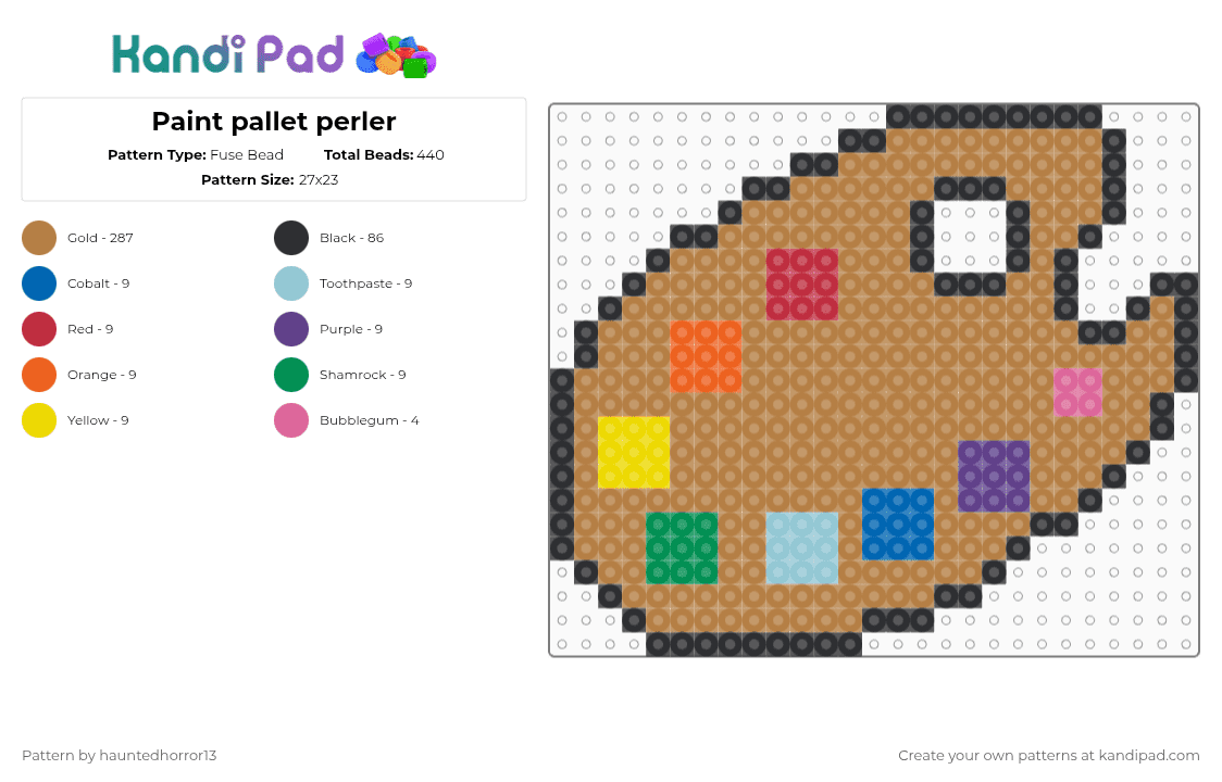 Paint pallet perler - Fuse Bead Pattern by hauntedhorror13 on Kandi Pad - tan,art,pallet,artist,paint