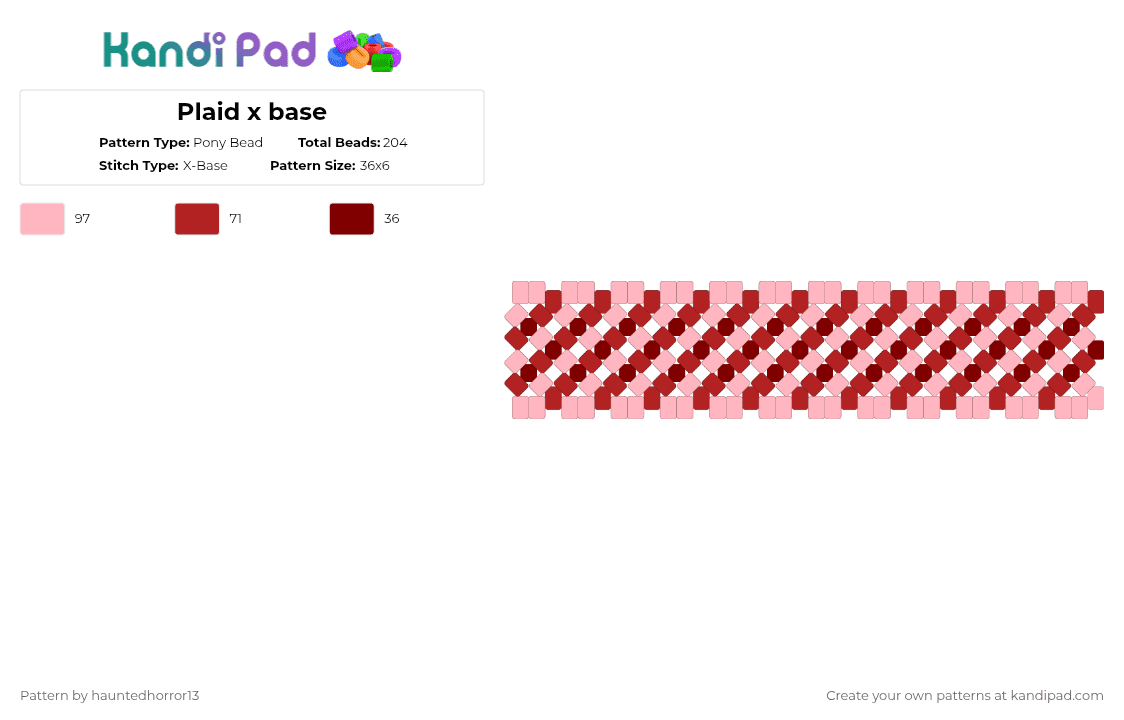 Plaid x base - Pony Bead Pattern by hauntedhorror13 on Kandi Pad - red,pink,cotdplaids