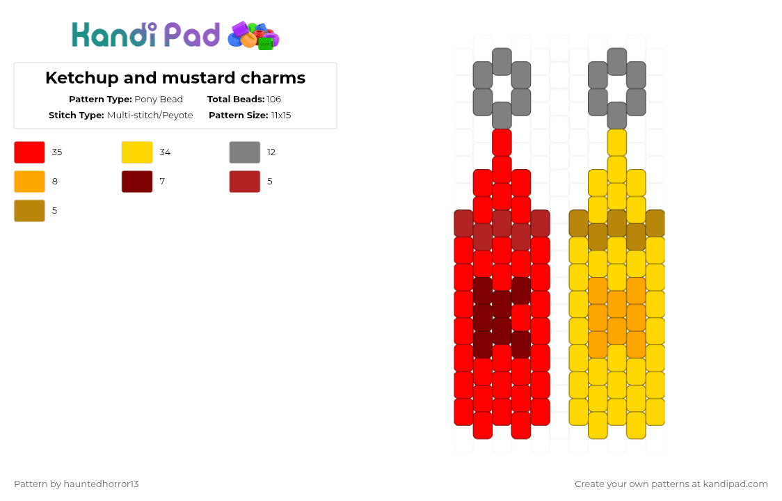 Ketchup and mustard charms - Pony Bead Pattern by hauntedhorror13 on Kandi Pad - red,yellow,ketchup,mustard,condiment