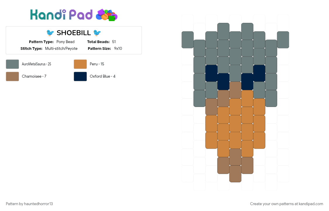 🐦 SHOEBILL 🐦 - Pony Bead Pattern by hauntedhorror13 on Kandi Pad - gray, orange