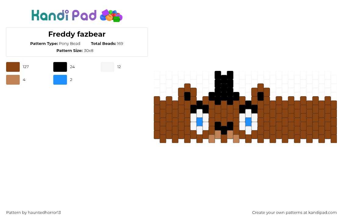 Freddy fazbear - Pony Bead Pattern by hauntedhorror13 on Kandi Pad - red,fnaf,freddy fazbear,five nights at freddys,freddy