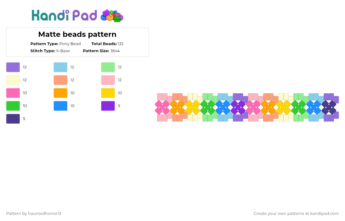 Matte beads pattern - Pony Bead Pattern by hauntedhorror13 on Kandi Pad - orange,light blue,colorful