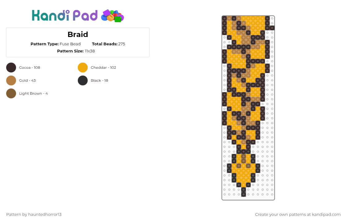 Braid - Fuse Bead Pattern by hauntedhorror13 on Kandi Pad - orange,brown,cotdwoven