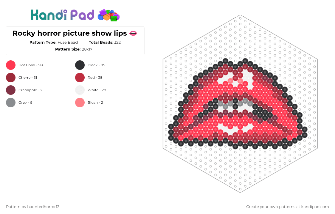 Rocky horror picture show lips 👄 - Fuse Bead Pattern by hauntedhorror13 on Kandi Pad - red,rocky horror picture show,lips,musical