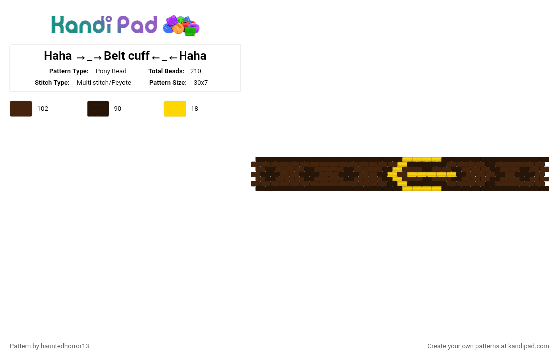Haha →⁠_⁠→Belt cuff←⁠_⁠←Haha - Pony Bead Pattern by hauntedhorror13 on Kandi Pad - brown