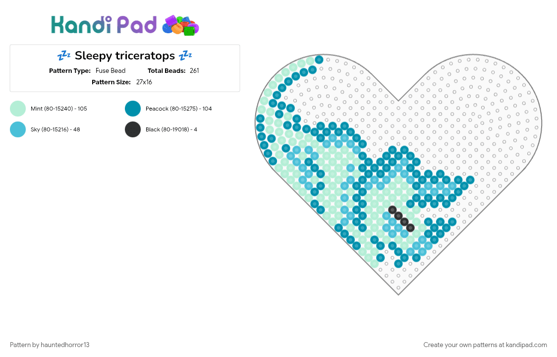💤 Sleepy triceratops 💤 - Fuse Bead Pattern by hauntedhorror13 on Kandi Pad - dinosaur, light blue, teal