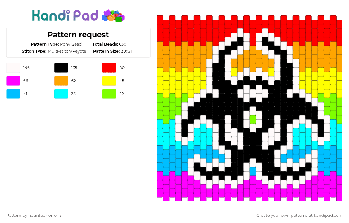 Pattern request - Pony Bead Pattern by hauntedhorror13 on Kandi Pad - light blue,orange,red,pink