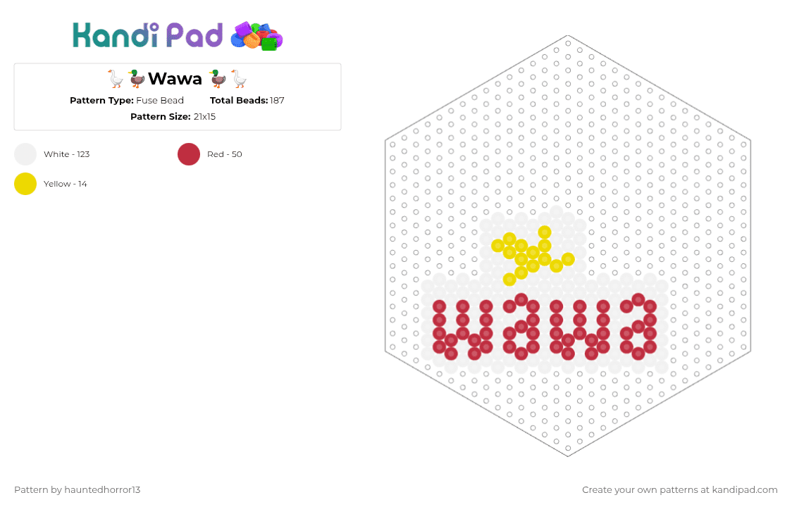 🪿🦆Wawa 🦆🪿 - Fuse Bead Pattern by hauntedhorror13 on Kandi Pad - white,red,wawa,gas station,convenience store