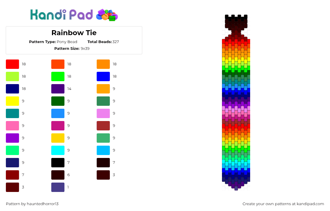 Rainbow Tie - Pony Bead Pattern by hauntedhorror13 on Kandi Pad - red,green,purple,tie,rainbow,gradient