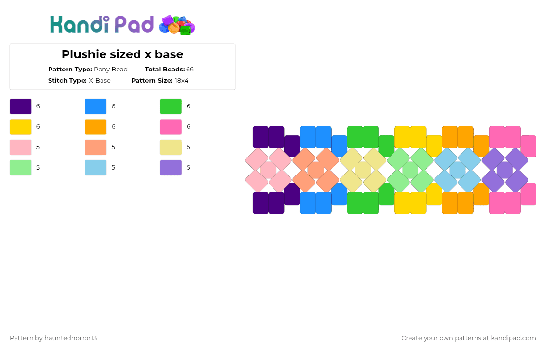 Plushie sized x base - Pony Bead Pattern by hauntedhorror13 on Kandi Pad - orange,light blue,colorful,plush,small,stuffed animal,xbase