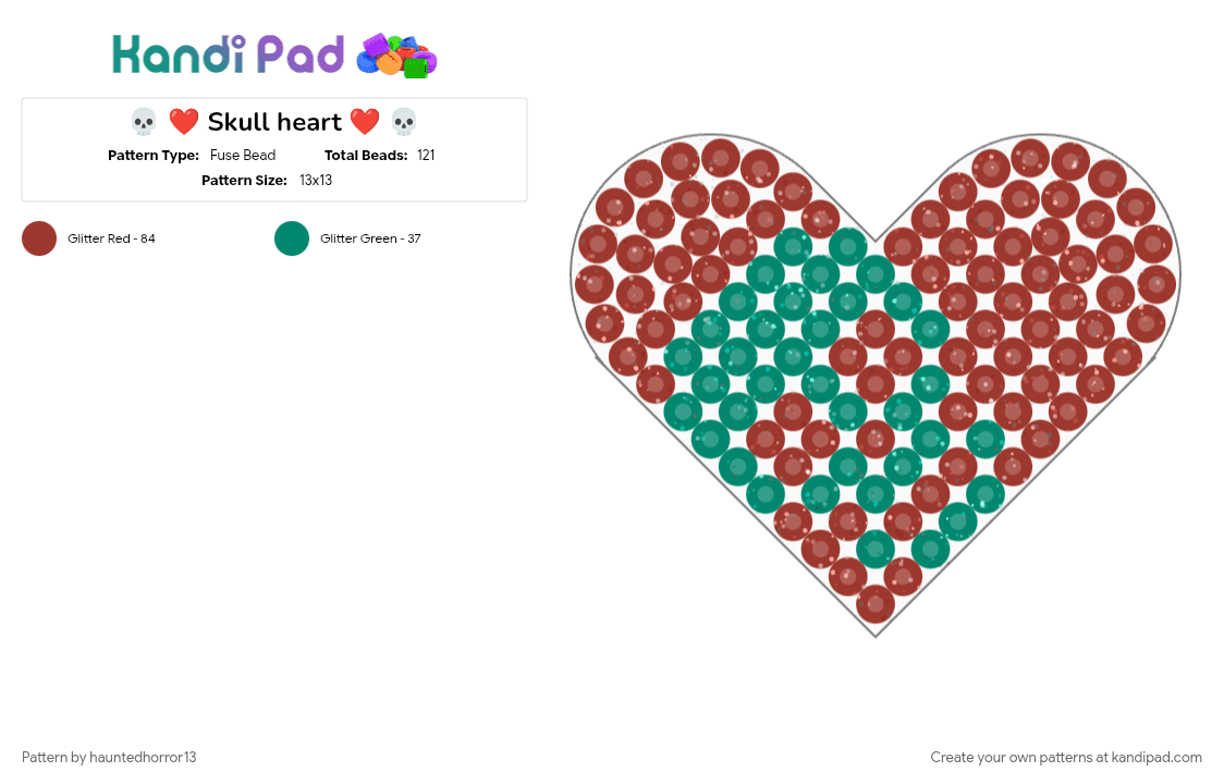 💀 ❤️ Skull heart ❤️ 💀 - Fuse Bead Pattern by hauntedhorror13 on Kandi Pad - heart, red, skull, teal