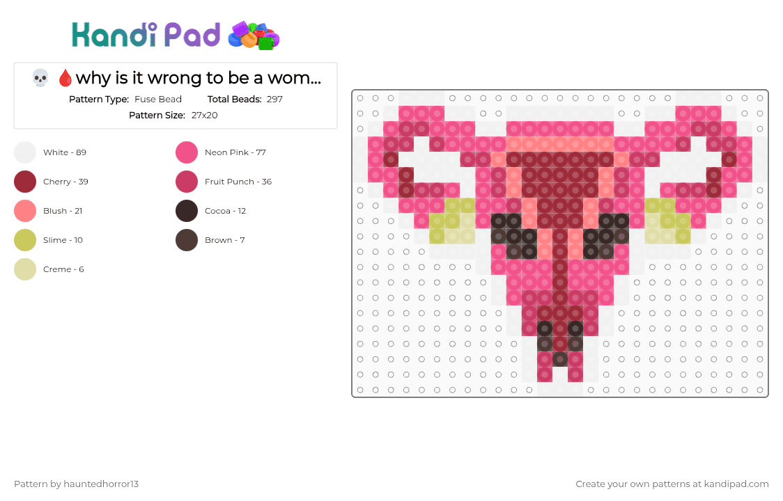 💀 🩸why is it wrong to be a woman?🩸 💀 - Fuse Bead Pattern by hauntedhorror13 on Kandi Pad - red,pink