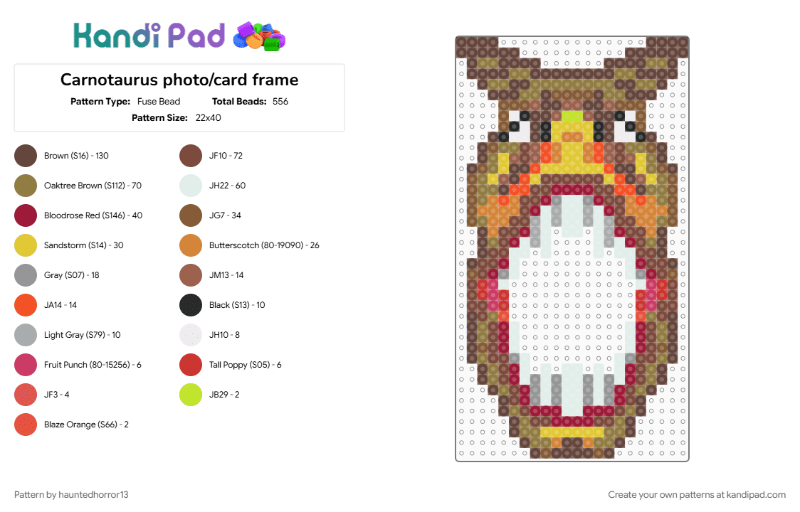 Carnotaurus photo/card frame - Fuse Bead Pattern by hauntedhorror13 on Kandi Pad - brown, dinosaur, gold, red, tan