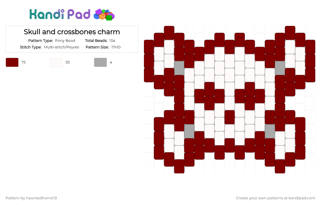 Skull and crossbones charm - Pony Bead Pattern by hauntedhorror13 on Kandi Pad - brown