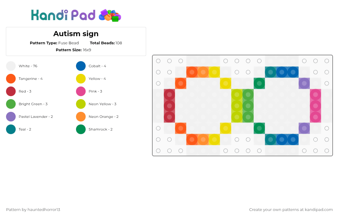 Autism sign - Fuse Bead Pattern by hauntedhorror13 on Kandi Pad - white,blue,orange,green
