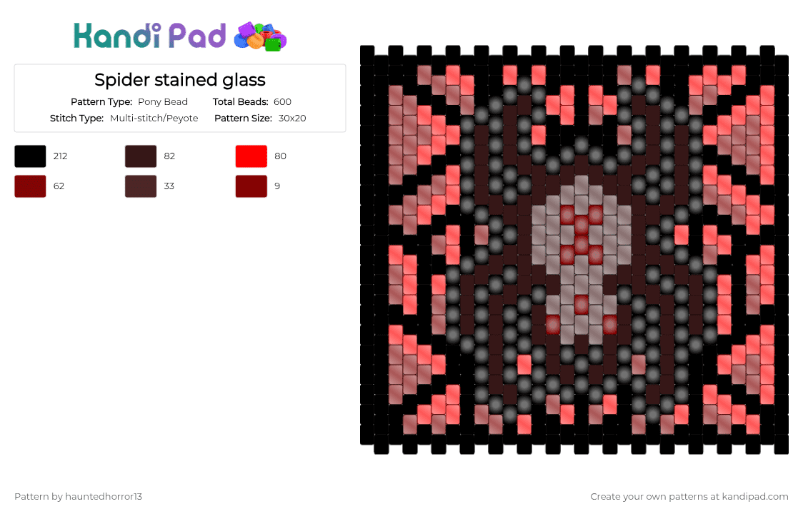 Spider stained glass - Pony Bead Pattern by hauntedhorror13 on Kandi Pad - brown,red